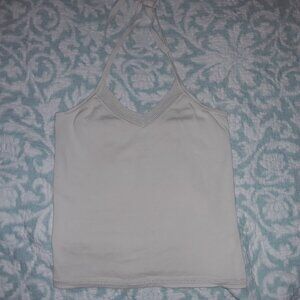 Ladies Gap Bra Lined Halter Top,Beige Lightweight Cotton Top w/V-Neck